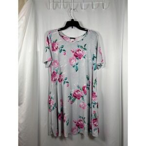 Hemish USA Womens XL Pink Rose Floral Print Pockets T-Shirt Dress SD1087-84